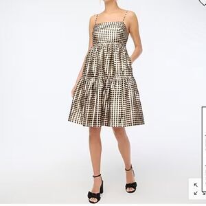J.Crew Factory gingham Lurex tiered gold/black dress size 0